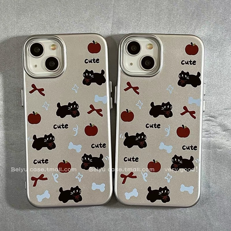 Cute bow cat for Apple 16promax phone case silver iPhone15 new drop-resistant silicone