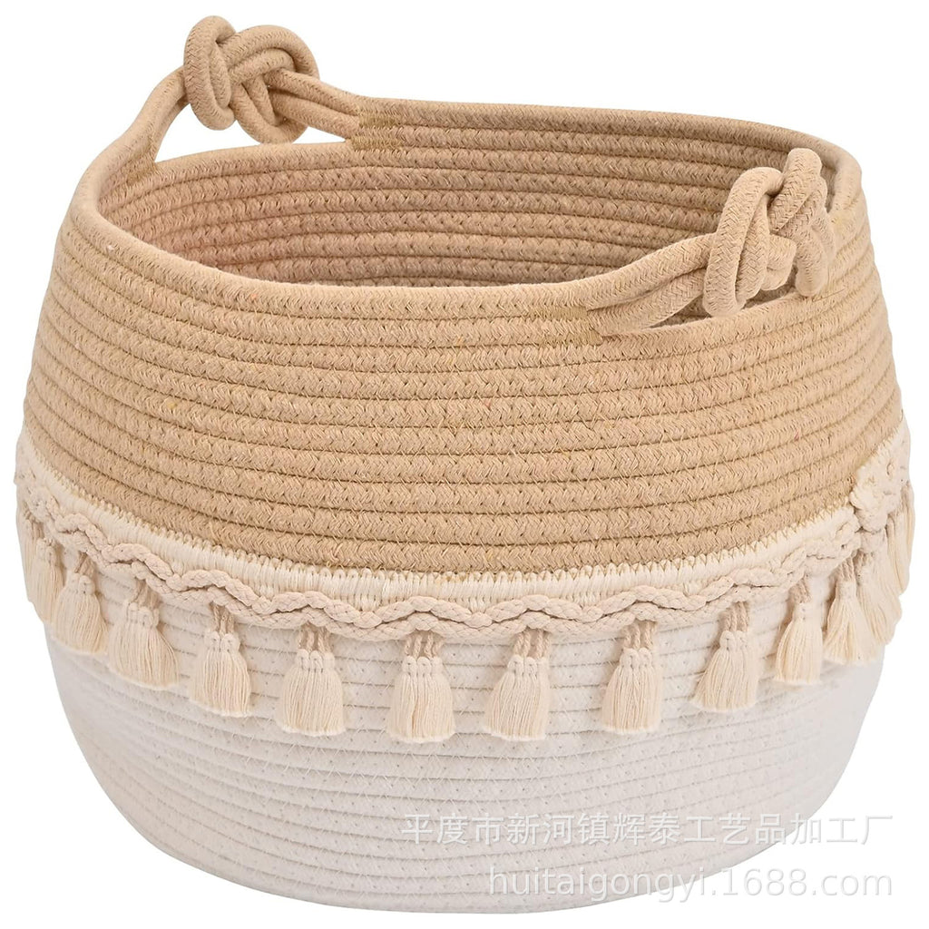 Cross-border supply cotton string woven storage basket foldable clothing storage basket with handle laundry basket basket decorative flower basket