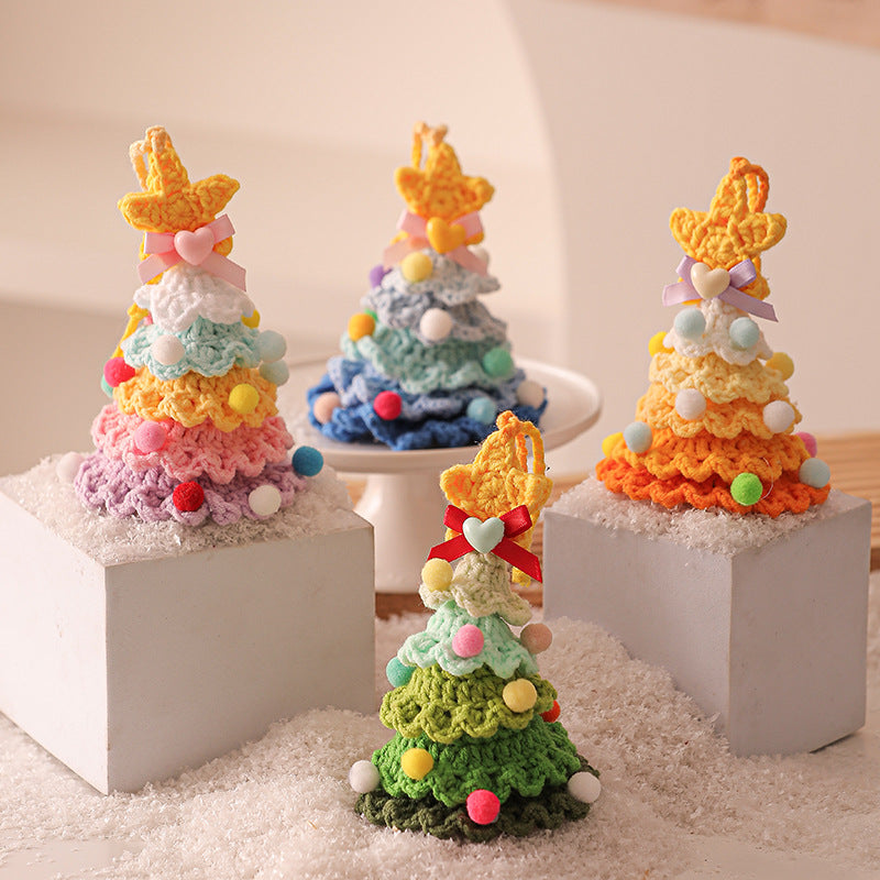 Exclusive for cross-border plush Christmas pendant wool crocheted Christmas tree small ornaments Christmas decoration automobile hanging ornament