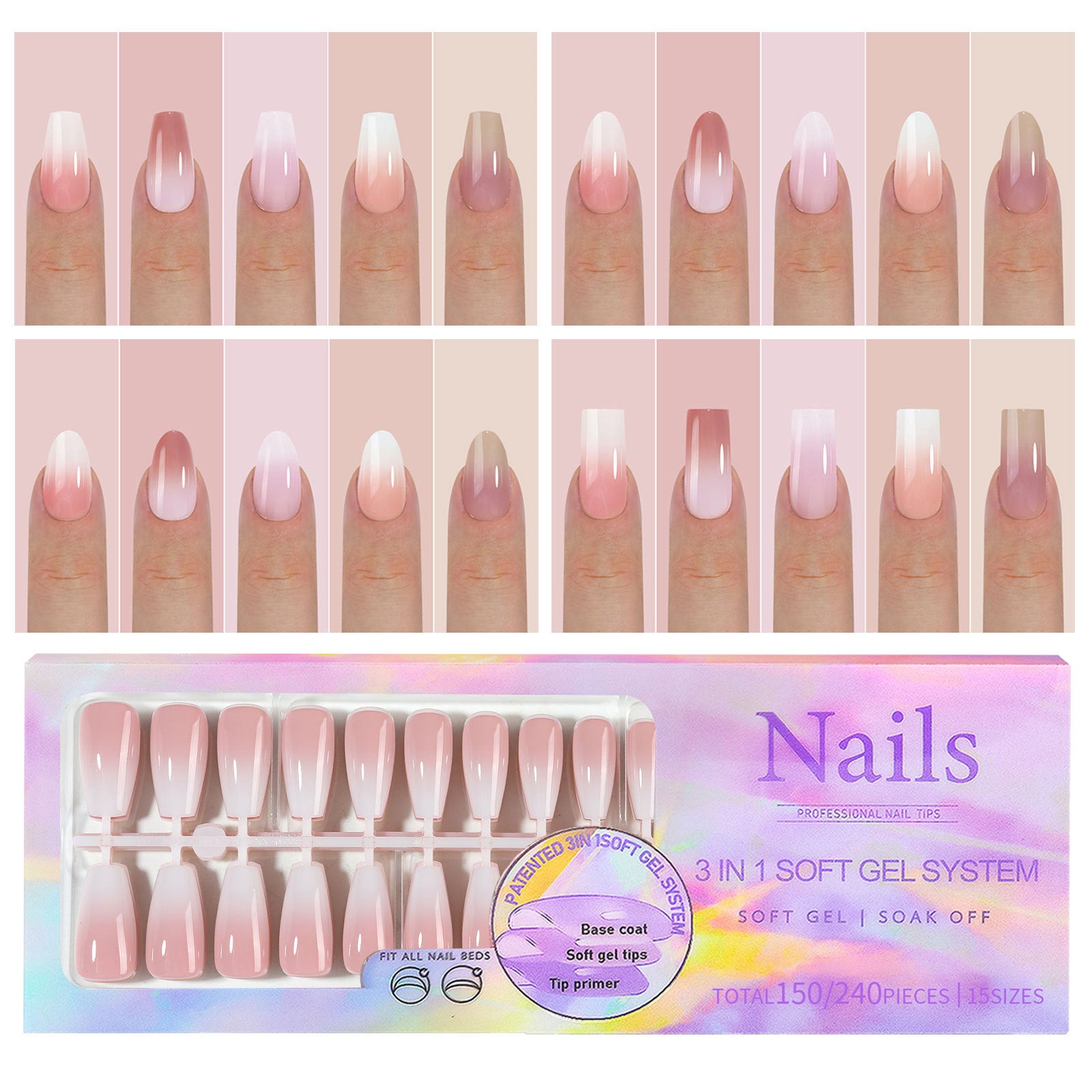 Cross-border nail wear nail gradient seamless wear nail detachable nail French wear nail fake nail patch