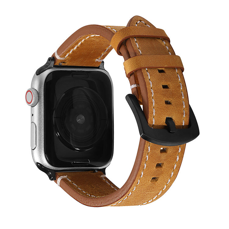 Applicable to apple real leather watch strap apple watch123456 generation Crazy Horse retro full leather watch strap smart strap