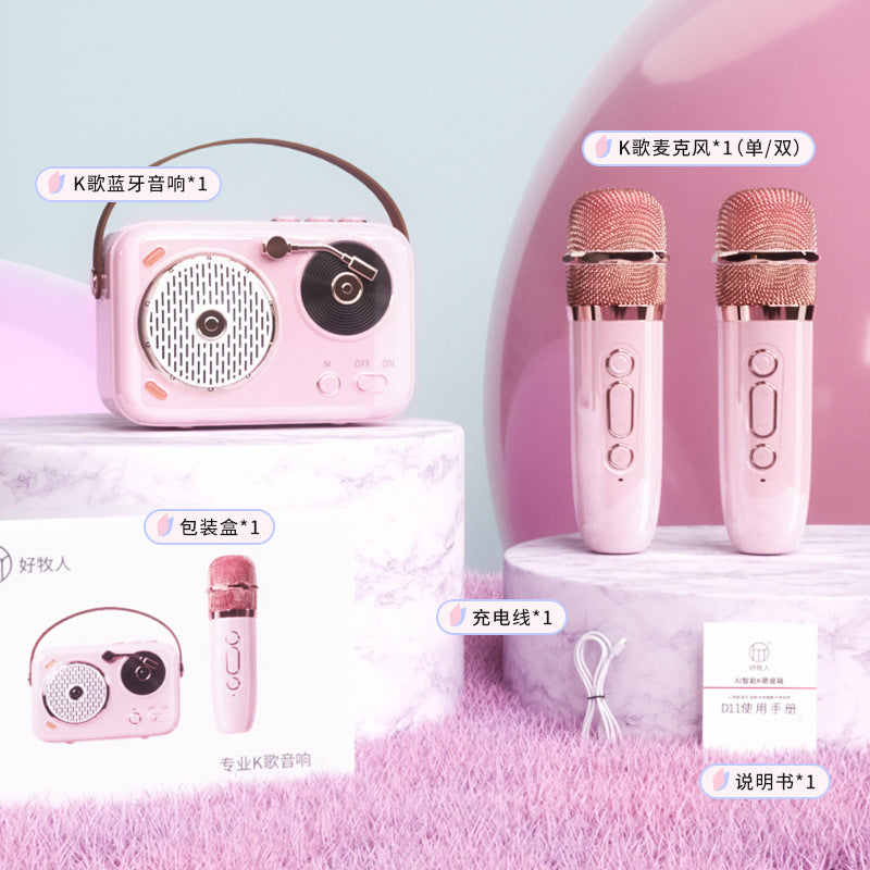 Retro Bluetooth Speaker singing audio all-in-one microphone karaoke EXTRA BASS Wireless microphone artifact Outdoor