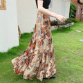 2024 Summer Autumn New Style Korean retro contrast color floral skirt French five-section six-meter pleated all-matching big hem skirt