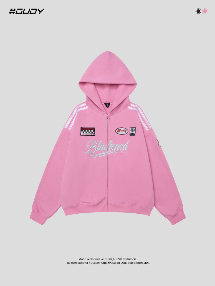 # OVDY original American top men's autumn and winter couple wear fashion brand fleece-lined hooded zipper sweatshirt coat men's clothing