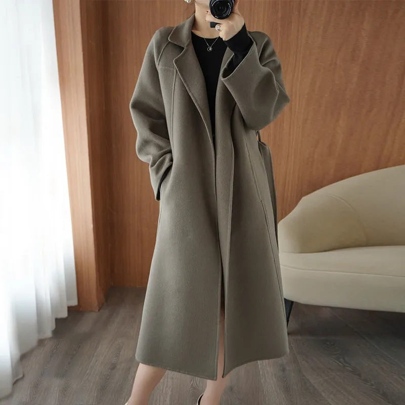 Cross-border foreign trade coat for women long below the knee loose plus size 2025 autumn and winter new high-end cardigan coat for women fashion