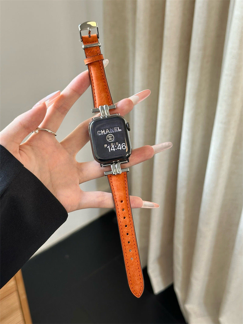 iwatch9 strap high sense genuine leather retro suitable for Apple Watch S10875se generation ultra autumn and winter leather