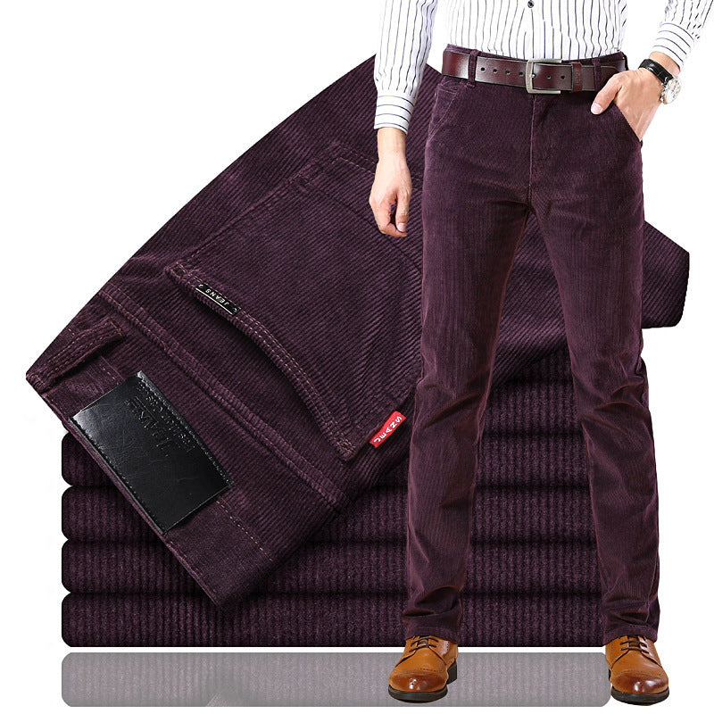 One piece dropshipping 6686 stretch striped pants corduroy men's pants common style middle-aged casual pants straight loose trousers