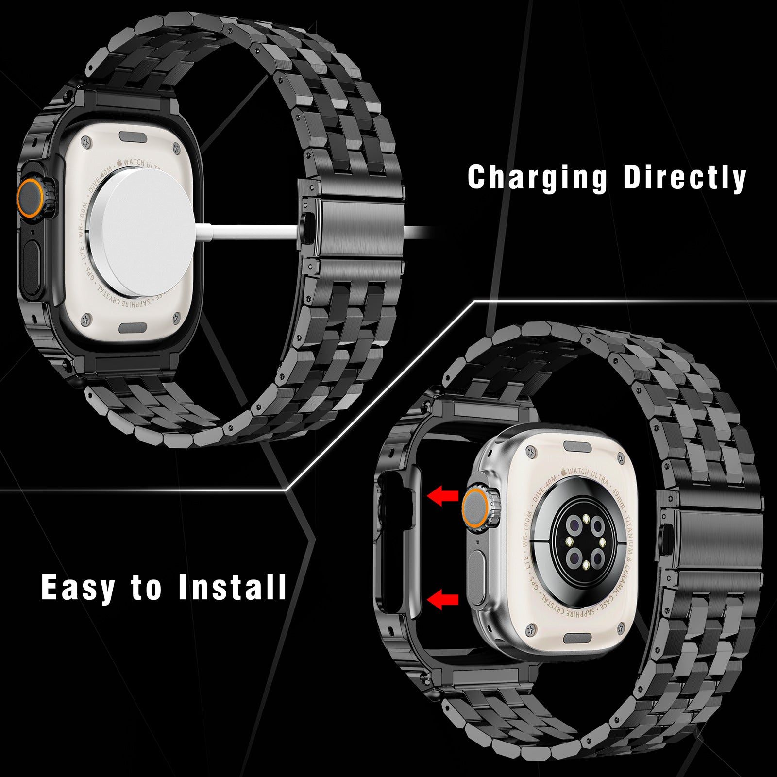 For apple watch 8 /7 /6 /5/apple smart stainless steel steel case 49 strap
