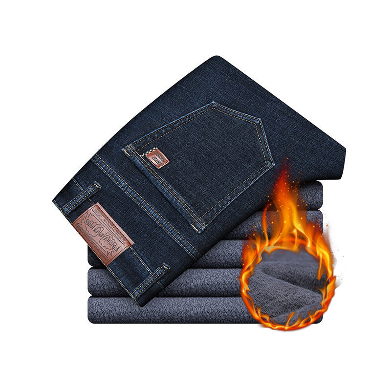Jeans men's spring and summer straight slim stretch denim trousers men's business mid-high waist jeans thin