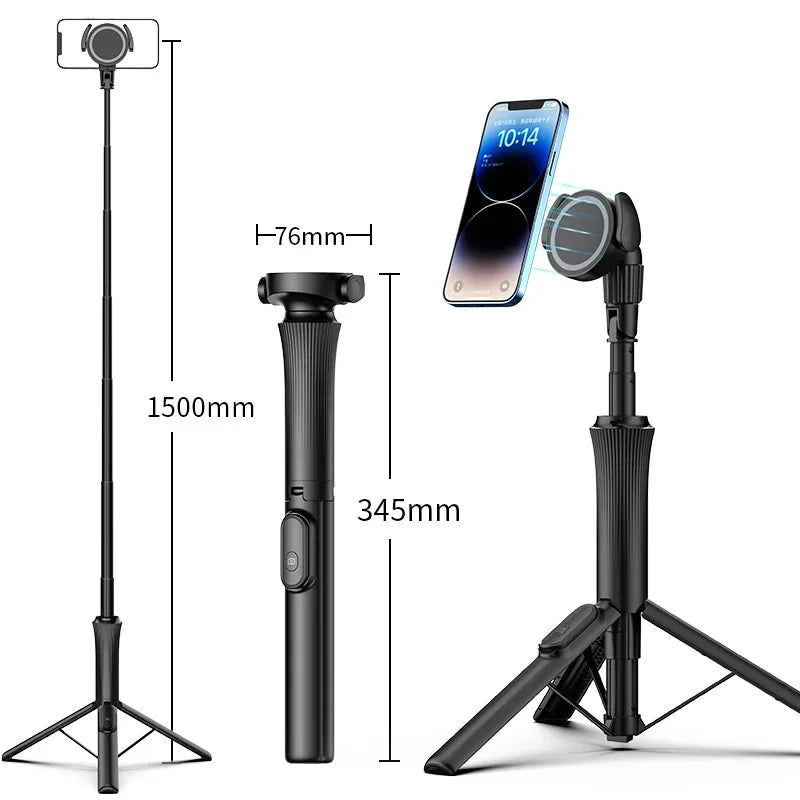 2024 New Bluetooth floor magnetic selfie stick mobile phone holder outdoor anti-shake PTZ