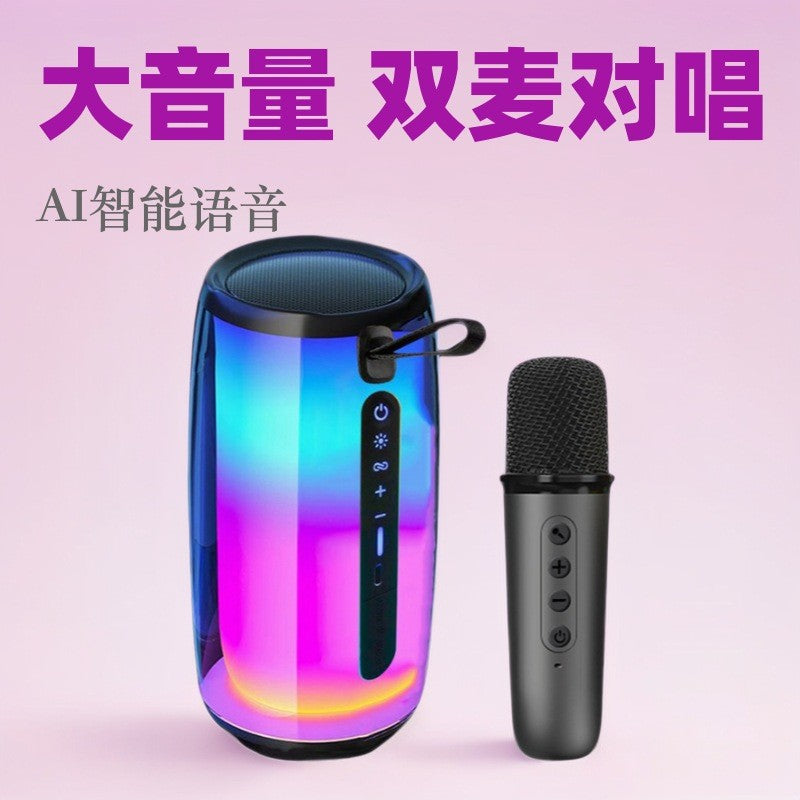 New large volume Bluetooth speaker portable camping subwoofer sound card colorful karaoke wireless microphone stereo MD5