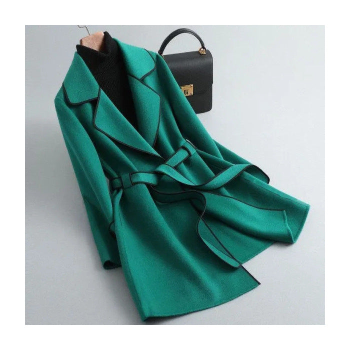 2023 autumn and winter New Fashion loose profile warm handmade lace-up high-end woolen coat mid-length coat female fashion