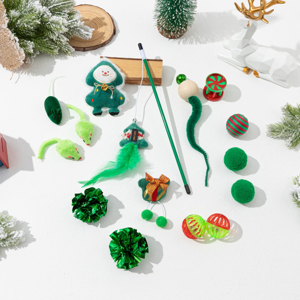 Cross-border Christmas Cat Toy New Christmas theme cat toy 15-piece set cat self-Hi interactive factory direct supply