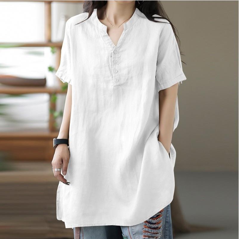 Cross-border European and American 2024 spring and summer Foreign Trade women's clothing independent station wish new top solid color button fashion short sleeve women