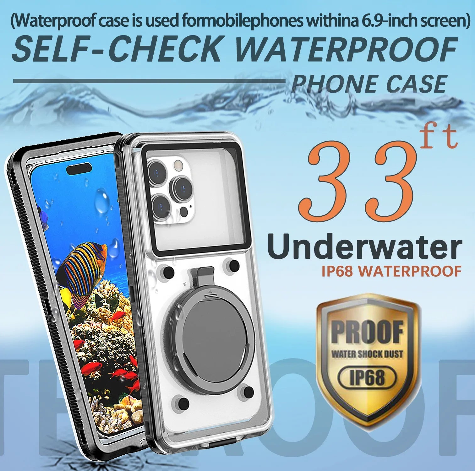Self-inspection waterproof phone case suitable for Apple/Huawei/Samsung/OPPO/VIVO/Xiaomi 6.9-inch inner screen