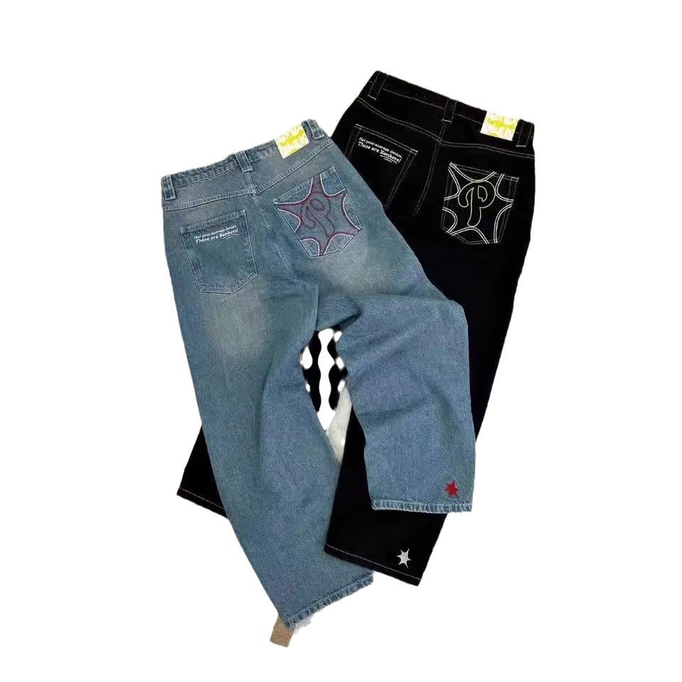 Cross-border e-commerce American street trousers Baggy casual jeans men's retro hip hop trendy high waist jeans