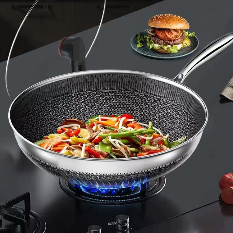 Household stainless steel wok non-stick pan uncoated induction cooker special use frying pan gas stove use household cookware