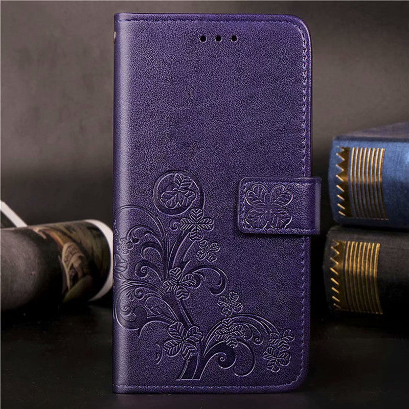 Foreign trade applicable to Google pixel 3 4 3a 4a xl lucky four-leaf clover flip wallet lanyard leather case