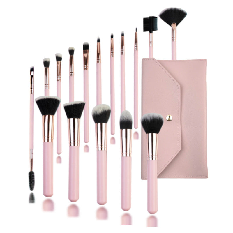 Cross-Border 16 pink makeup brushes suit rose gold makeup brush face powder foundation blush brush brow groomer makeup tools