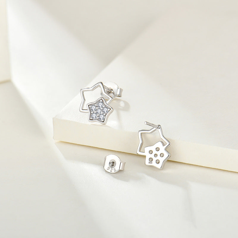 XINGX matching earrings s925 silver all-match double star zircon earrings earrings foreign trade cross-border jewelry silver accessories processing