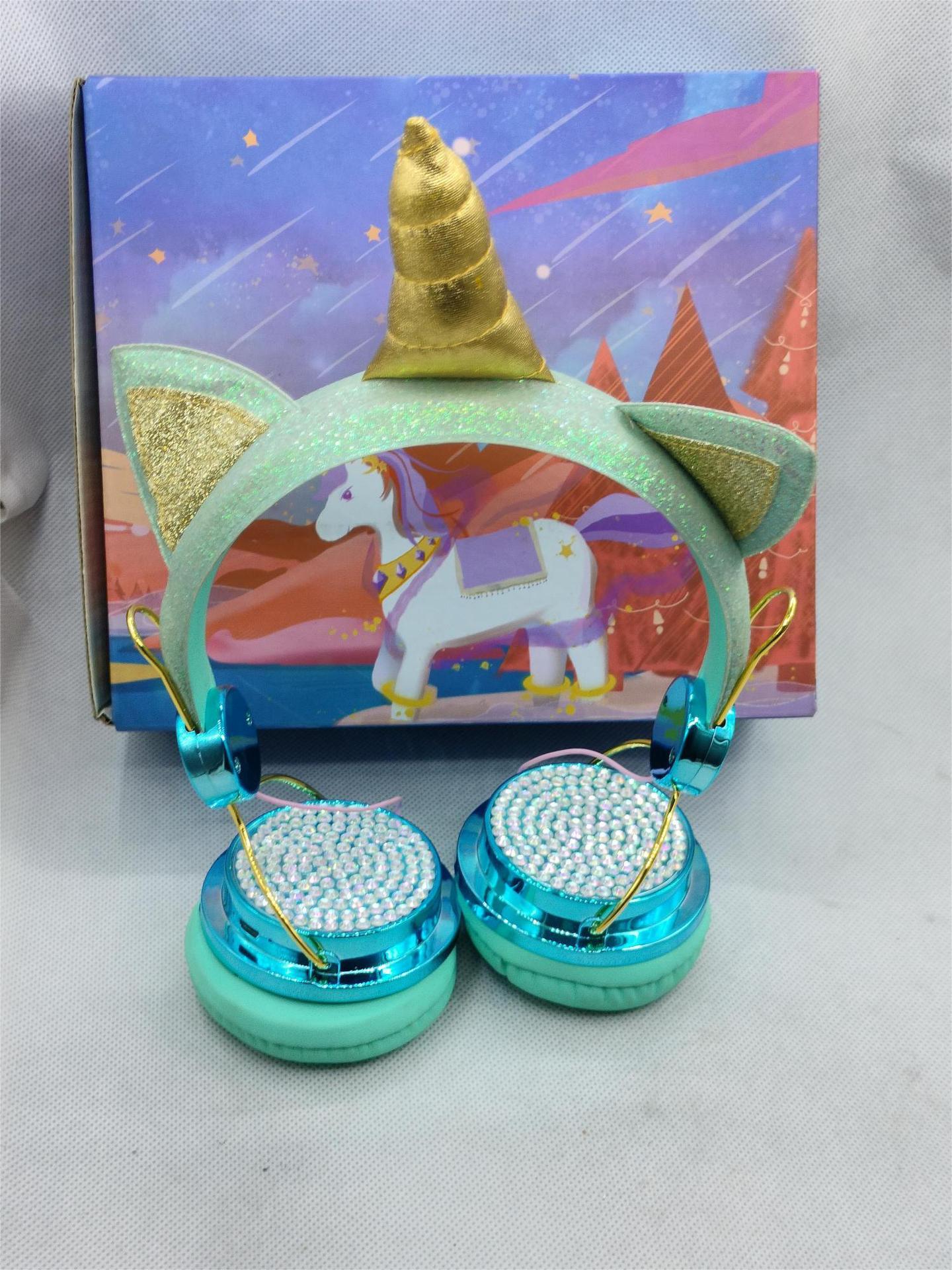 Factory cross-border Bluetooth headset wholesale hot head-mounted computer online class cartoon unicorn smart children's headphones