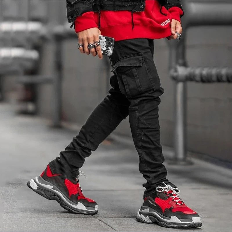 In stock Europe and America cross border new jeans men's cross-border side pocket skinny jeans for men