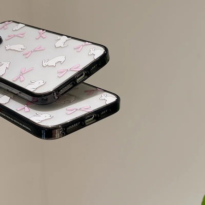 Rabbit ribbon for Apple iPhone15ProMax phone case 13 Tide brand 14pro protective case 12 drop-resistant