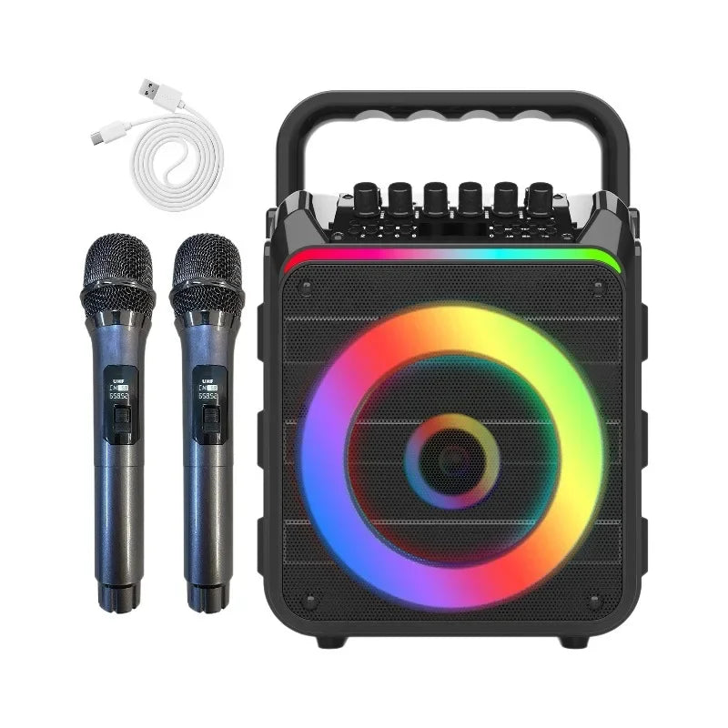 2024 new cross-border portable speaker outdoor KTV microphone Bluetooth integrated machine with dual wireless microphone