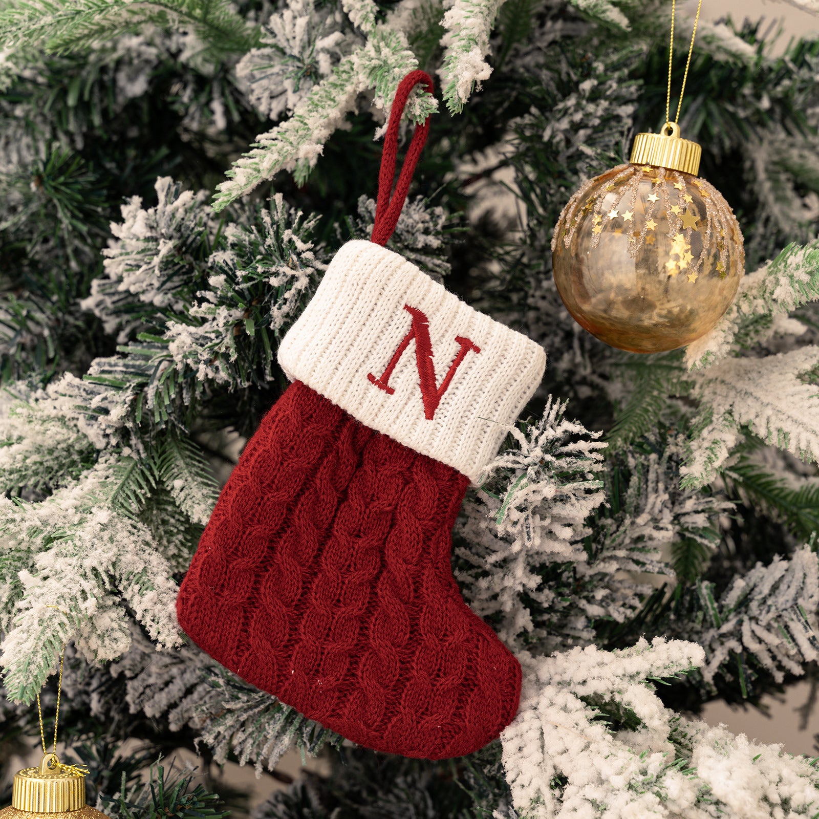 Cross-border cute letters Christmas stockings creative Christmas tree pendant Christmas style wool knitted socks decoration props