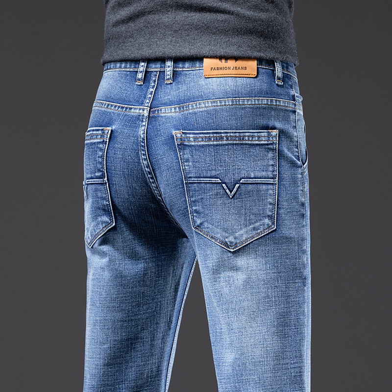 New summer thin stretch men's jeans slim fit business men's jeans men small straight pants