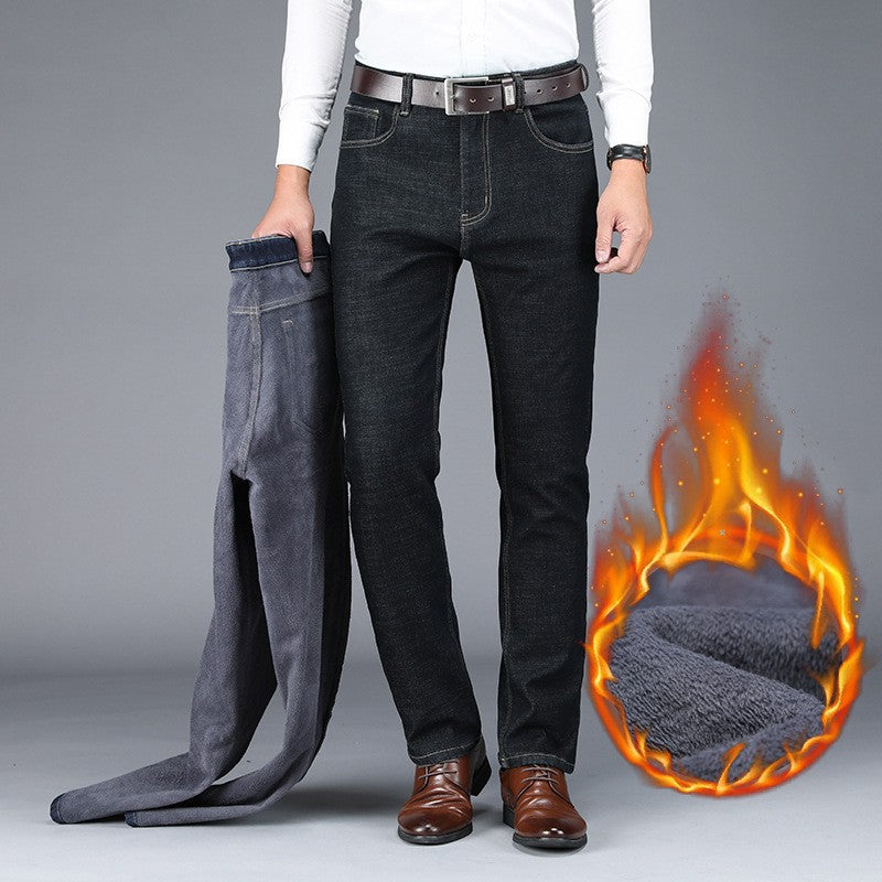 Jeans men's spring and summer straight slim stretch denim trousers men's business mid-high waist jeans thin