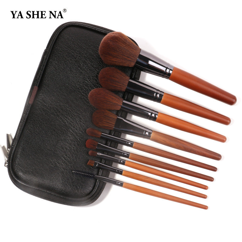 New 9 PCs wooden handle makeup brushes makeup brushes brown beauty tools suit beginner makeup brush