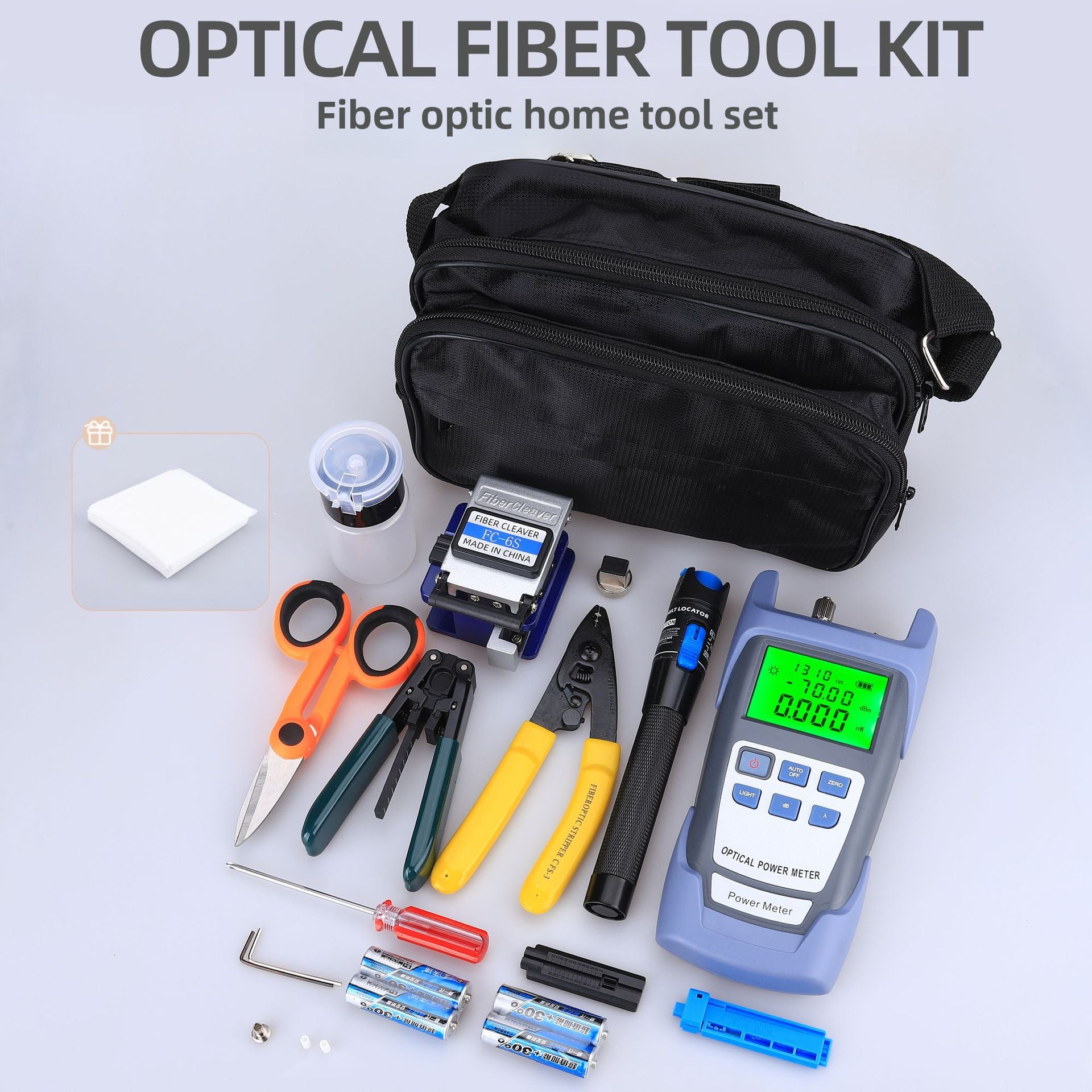 Fiber optic cold connection suit tools package set fusion splicer toolbox optical power meter red laser pointer cutting knife Miller pliers