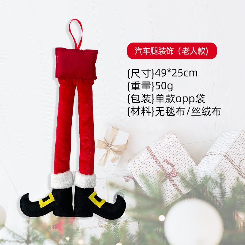 Cross-border new arrival Christmas striped red Wizard leg hanging tree decoration car clip leg decoration fireplace party decorations