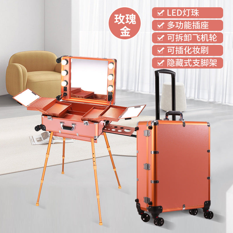 Aluminum Alloy trolley cosmetic case with lamp multi-functional tattoo beauty Bluetooth trolley case makeup artist toolbox