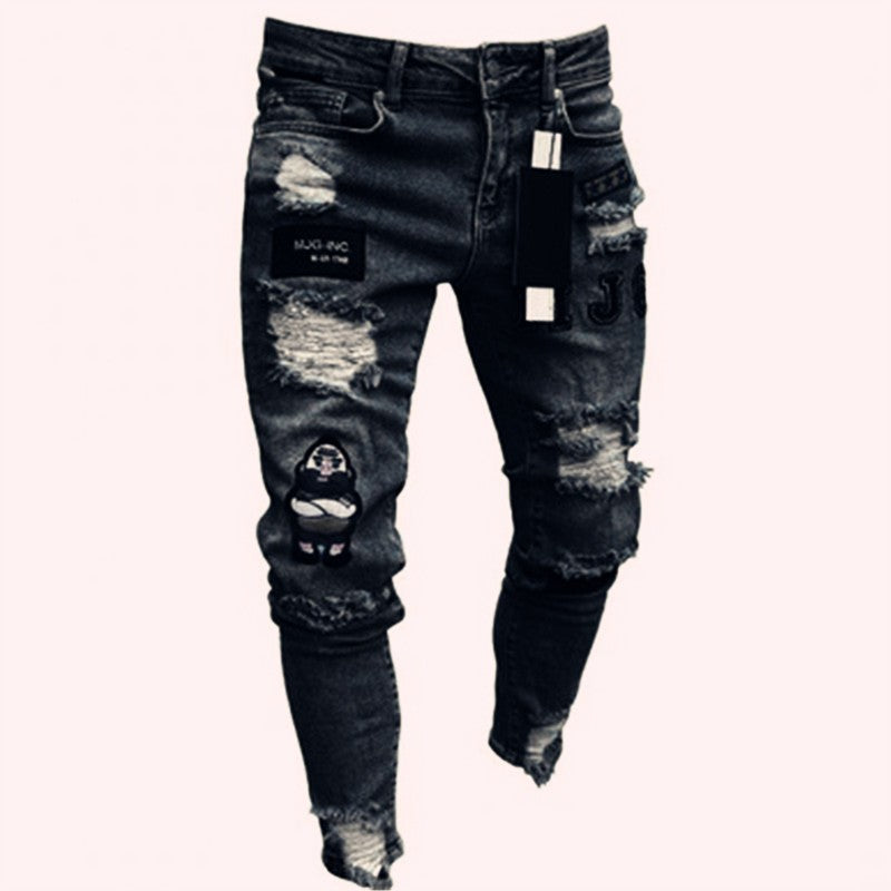Men's jeans wisheBay feet hot sale jeans men's jeans ripped 4X badge cross-border LS