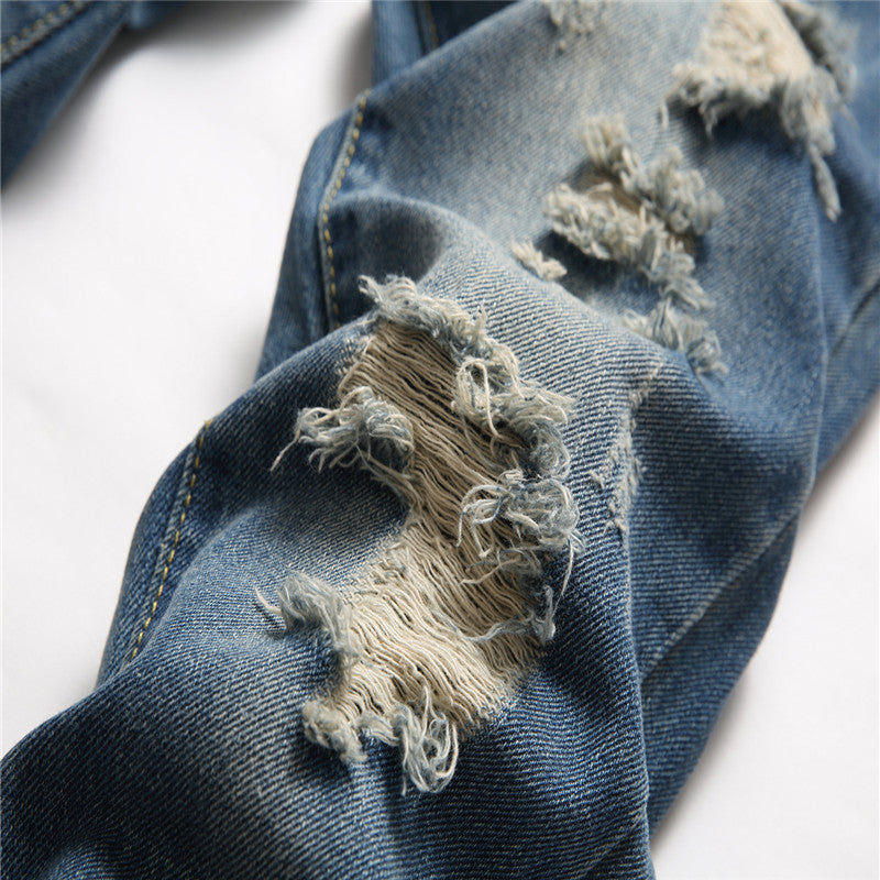 Europe and America cross border special for boys jeans straight ripped trousers washed non-elastic middle and big children jeans