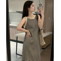 Vest dress dress 2024 spring new slit hemline at hem sleeveless knitted dress mid-length loose sleeveless dress