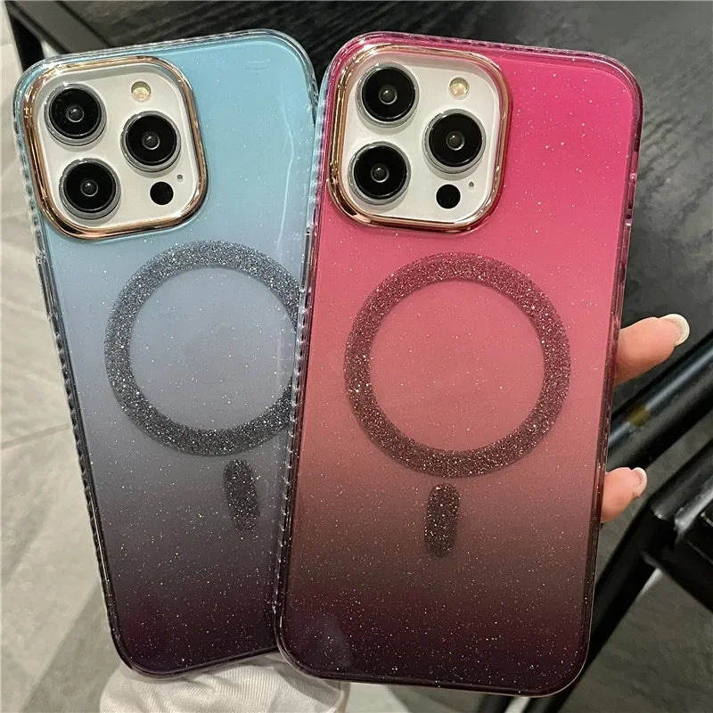 iPhone15Pro rhinestone gradient magnetic suction 13 for Apple 12 phone case 14Promax protective case 11 fairy