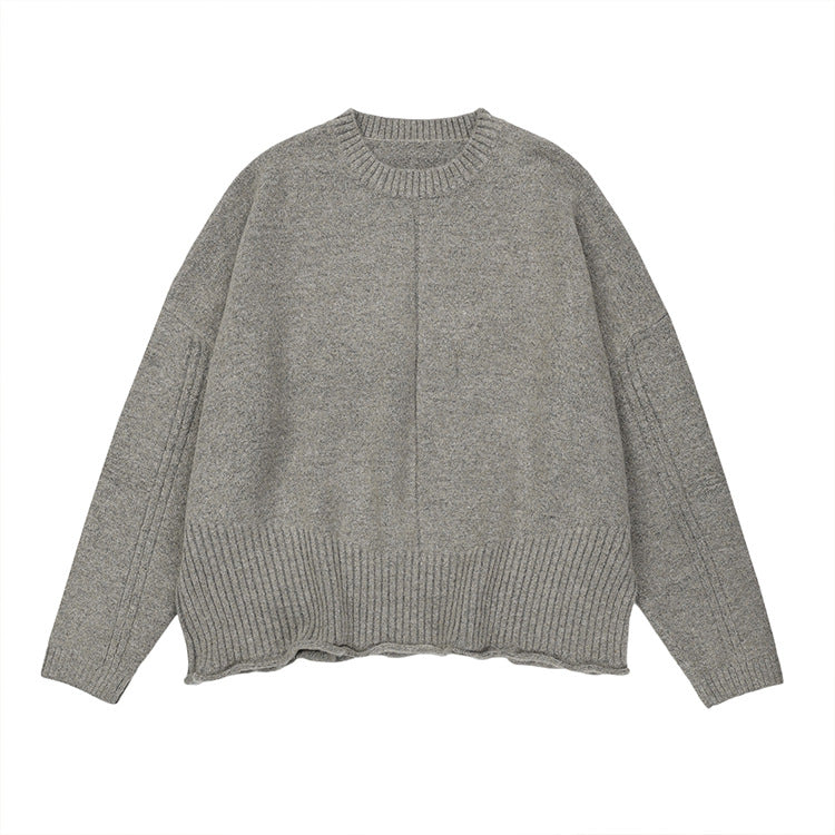 # OVDY autumn and winter New lazy wind round neck sweater curling design soft glutinous simple style solid color sweater fashion