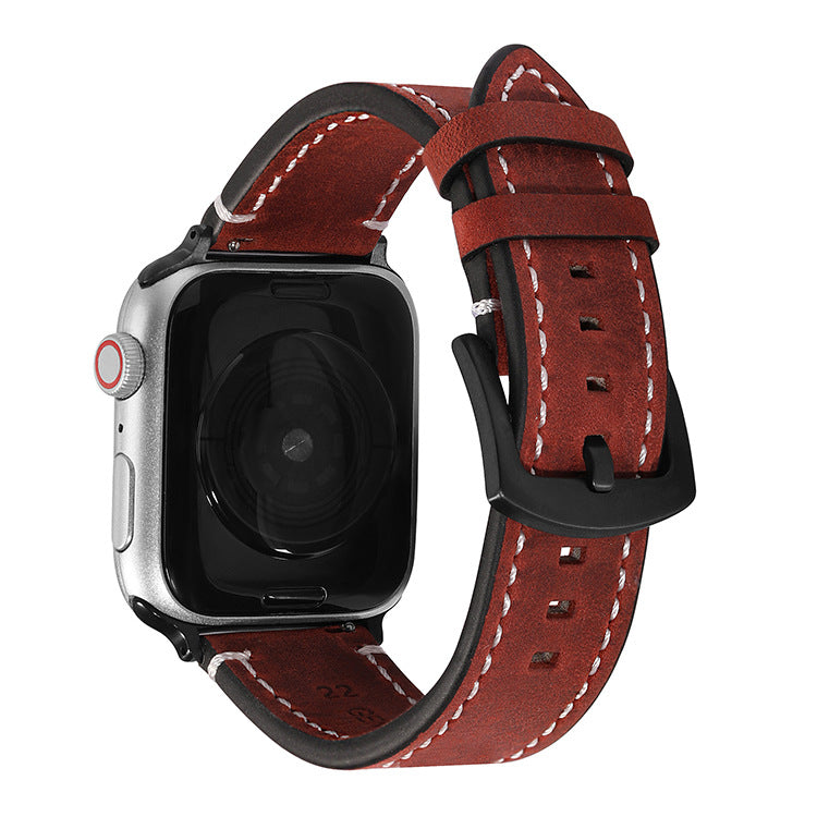 Applicable to apple real leather watch strap apple watch123456 generation Crazy Horse retro full leather watch strap smart strap