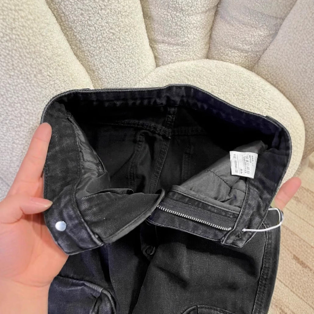 American retro workwear jeans for women Spring and Autumn new hot girl high waist slimming sense of design black micro flare pants tide