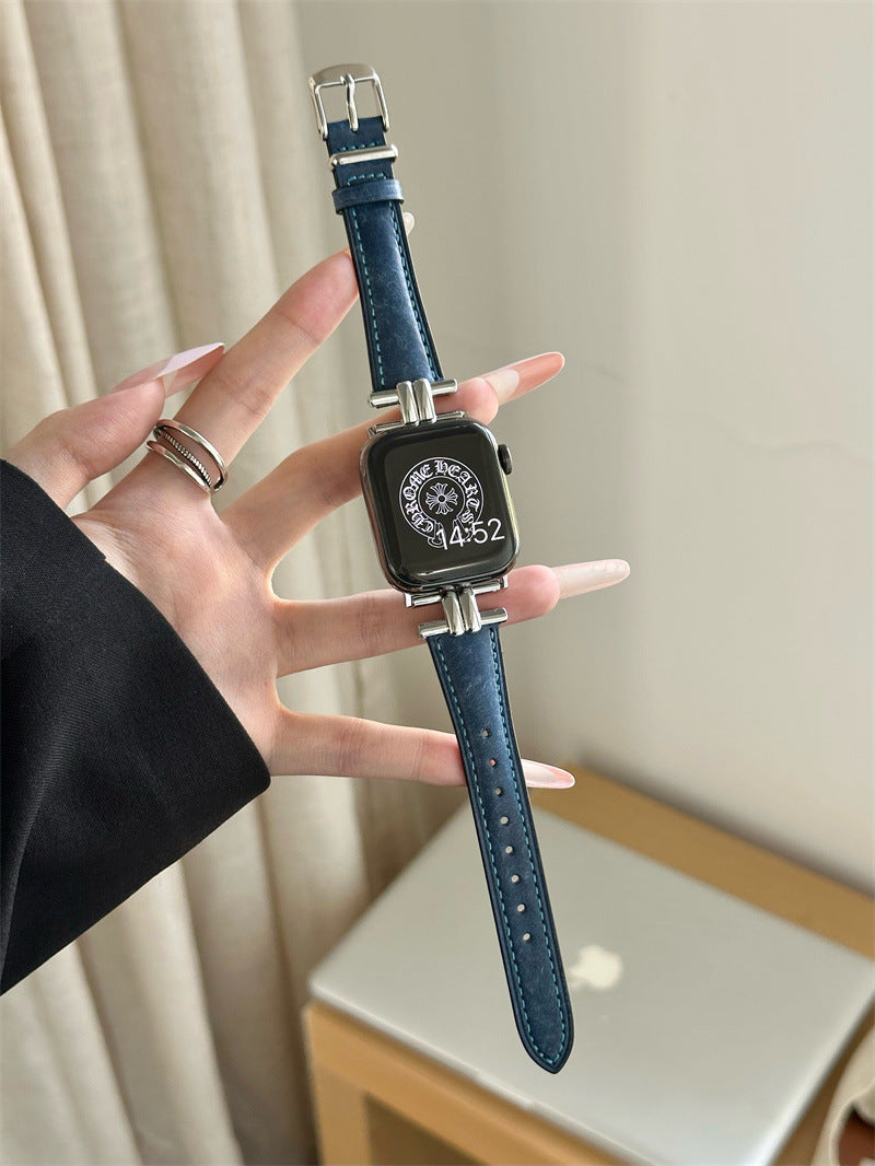 iwatch9 strap high sense genuine leather retro suitable for Apple Watch S10875se generation ultra autumn and winter leather