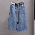 Plus size summer irregular A- line slimming skirt fashionable elastic waist all-match denim skirt women's fashionable midi skirt