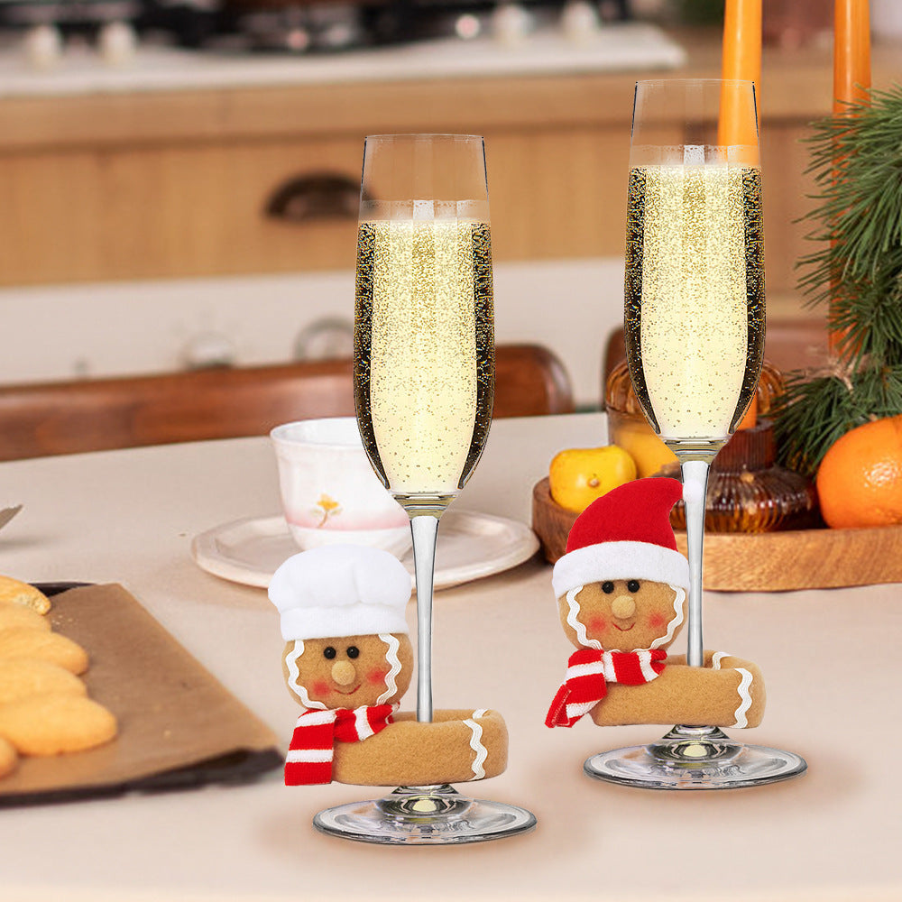 Chuangke cross-border 2025 new Christmas wine glass holding flannel gingerbread man doll window decoration Christmas decoration