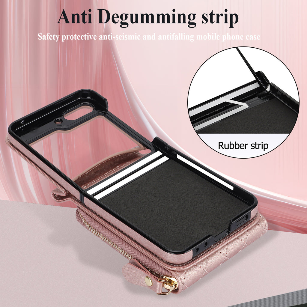 Applicable to Z FLIP5 classic style diamond grid zipper bag veneer shell oblique expanding card holder findn2flip phone case
