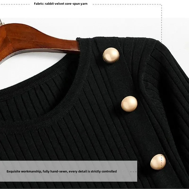 Elegant fishtail knitted dress waist slimming women 2024 new spring and autumn new skirt solid color ladies' dress