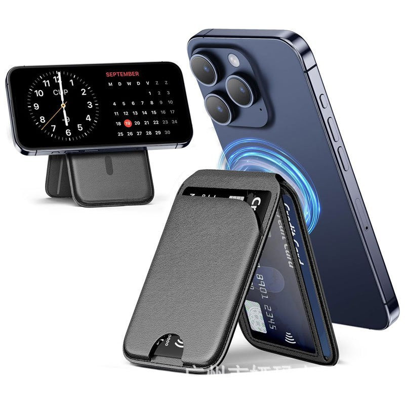 Spot Apple mobile phone Belt metal bracket magnetic card holder simple leather card holder iPhone anti-magnetic card holder