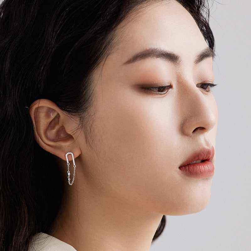 Eardrop earring 925 pure silver accessories jewelry chain Zircon stud earrings female foreign trade cross-border jewelry silver accessories processing