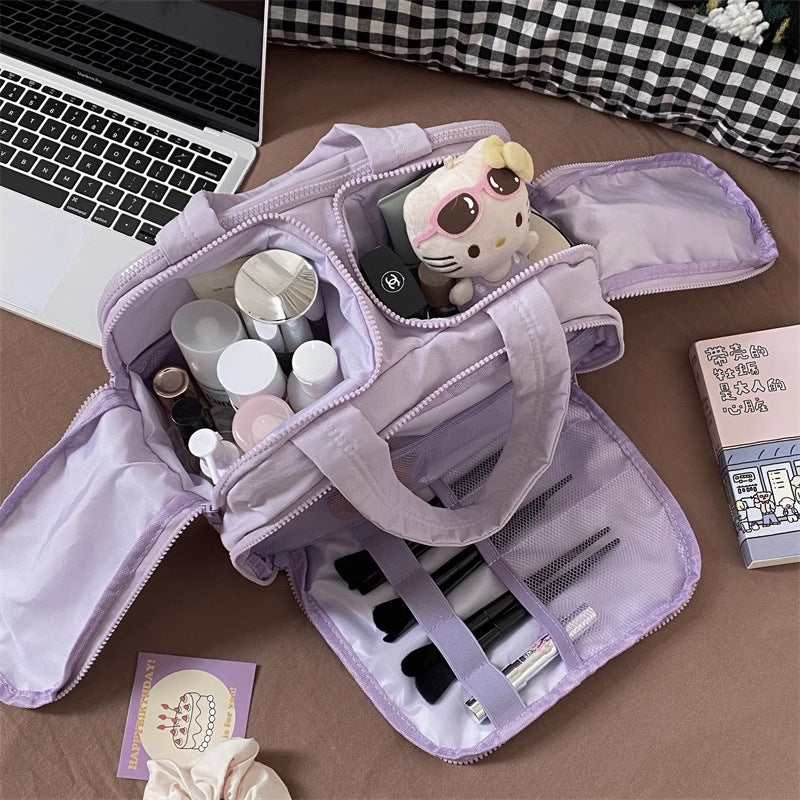 Cross-border wash bag simple lightweight large wide open wash bag fluffy cosmetic bag storage bag travel handbag